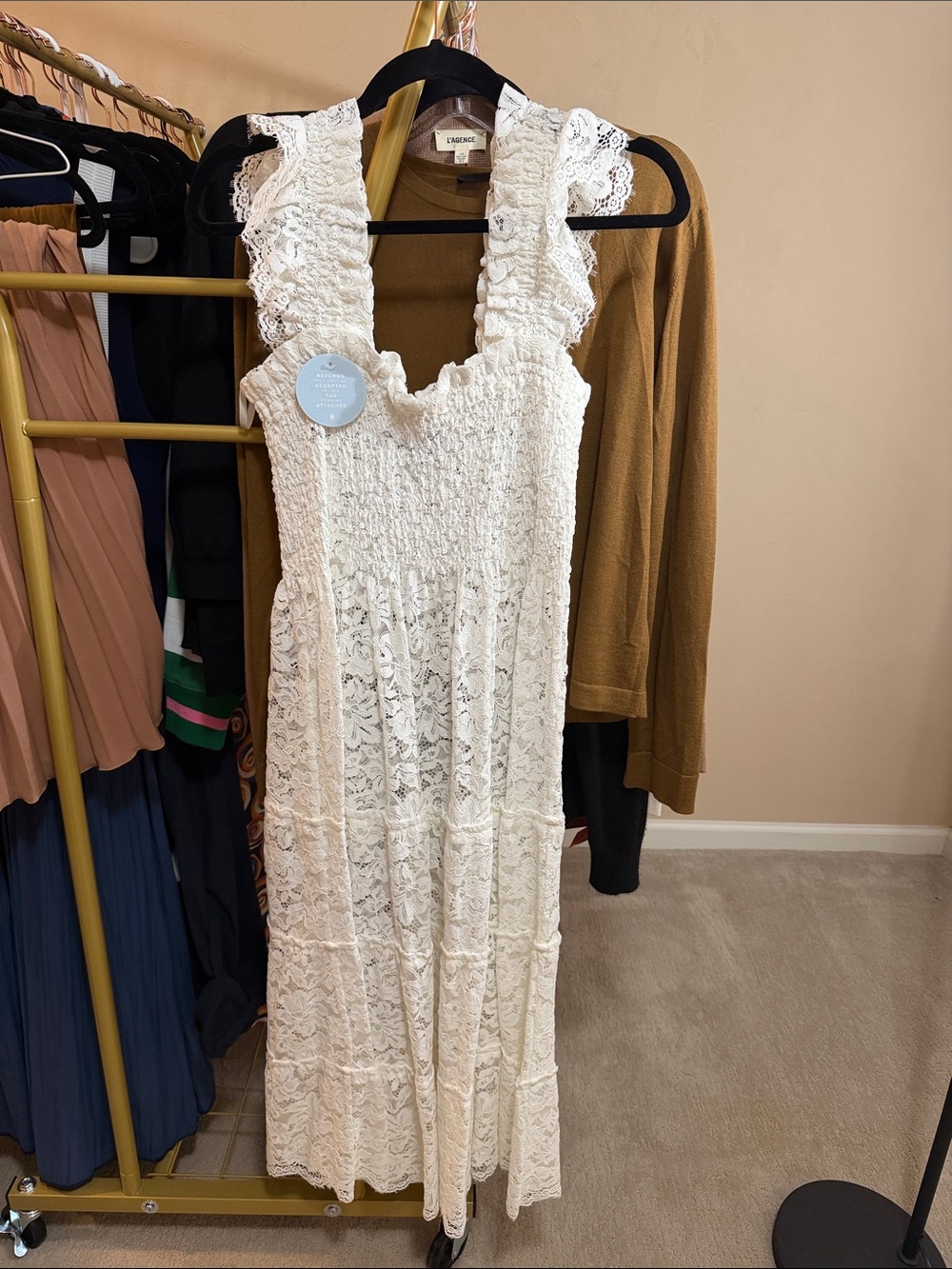 Hill House White Lace Maxi Dress with Ruffled Straps